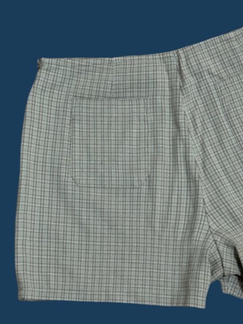 Vintage 90s Express Bleus Comfort Stretch Micro-Plaid Shorts - Tan & Cream - 7/8 - Picture 4 of 10